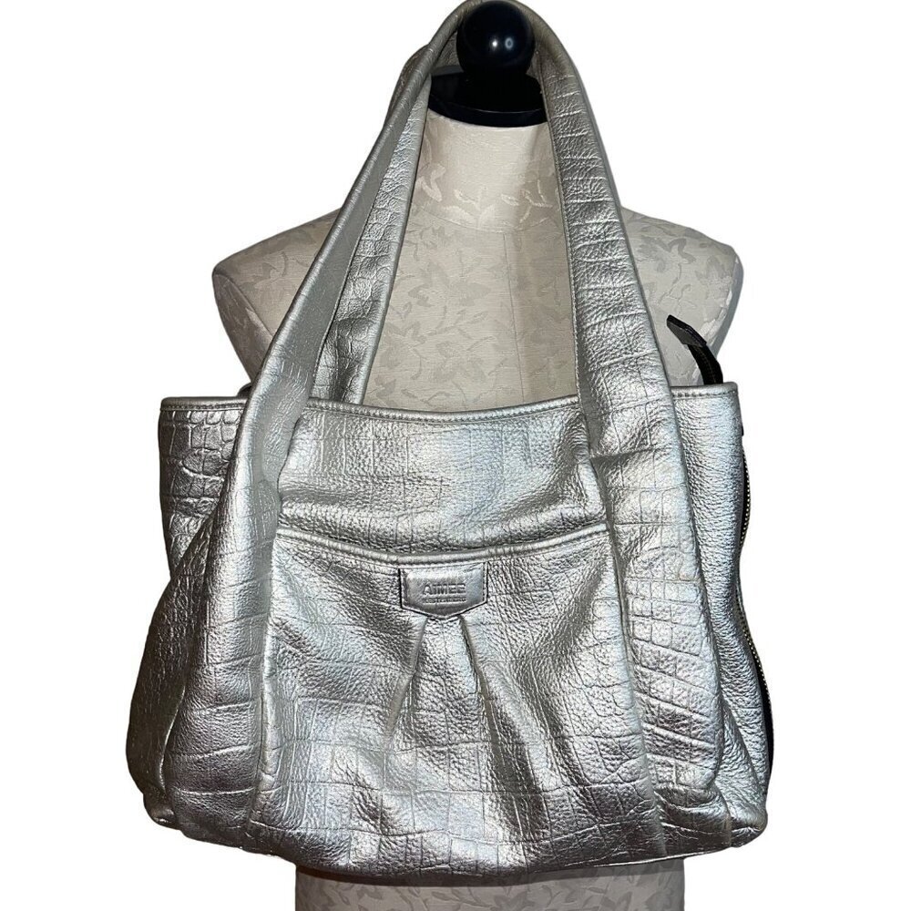 Aimee Kestenberg Womens Shoulder Bag One Size Silver Metallic Leather Zip